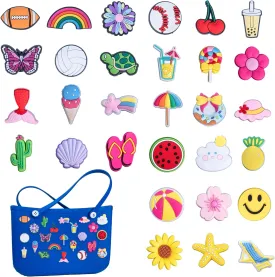 30pcs Charms for Bogg Bag - DIY Accessories Letters Flowers Baseball Beach Charms for Rubber Tote Beach Bags,Gifts for Women Girls