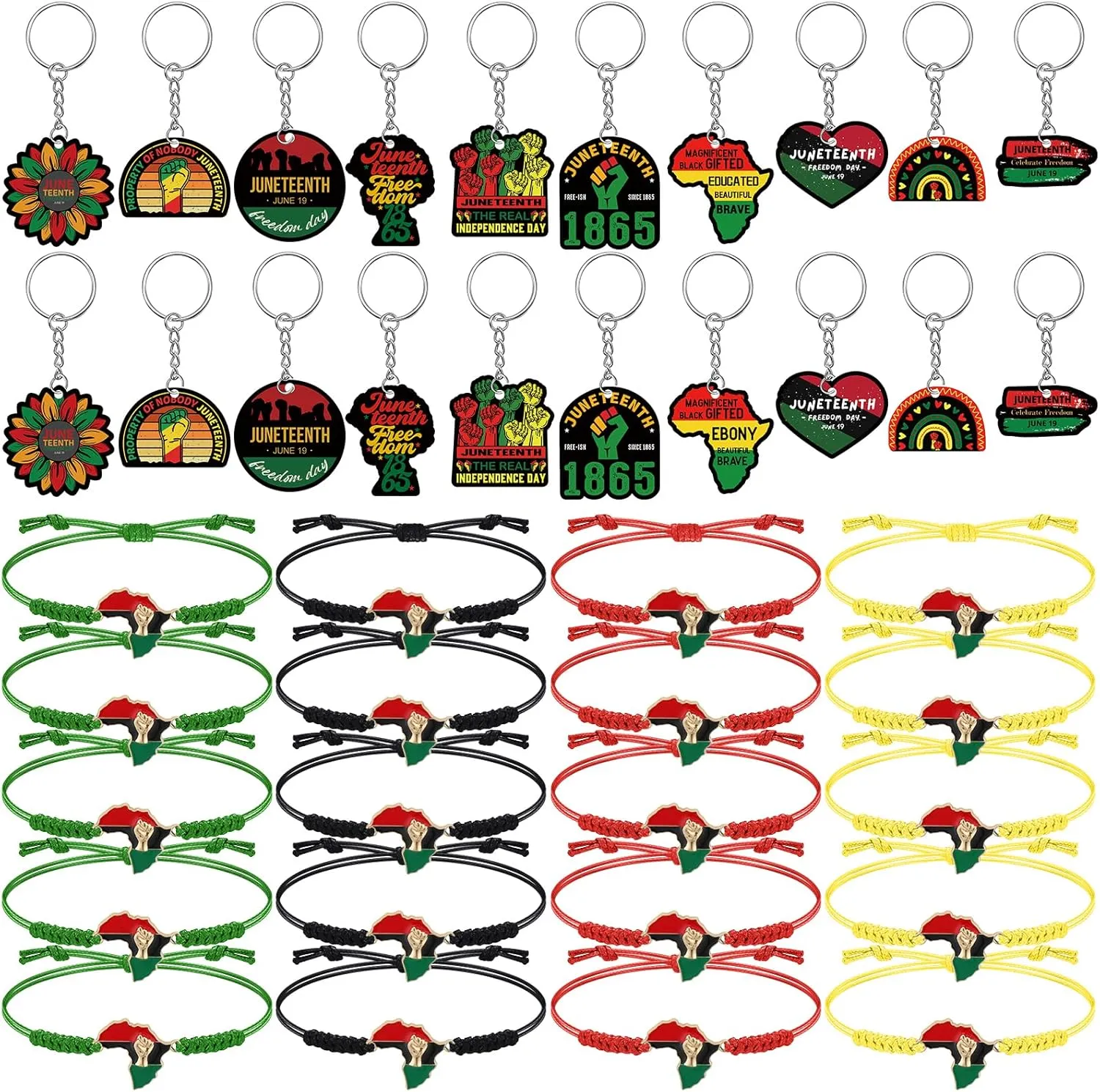 40 Pcs Juneteenth Party Favors Bulk Include 20 Adjustable Juneteenth Bracelets 20 Acrylic Juneteenth Keychain Black American Independence Day Party Supplies 1865 Freedom Day Gifts for Women Men