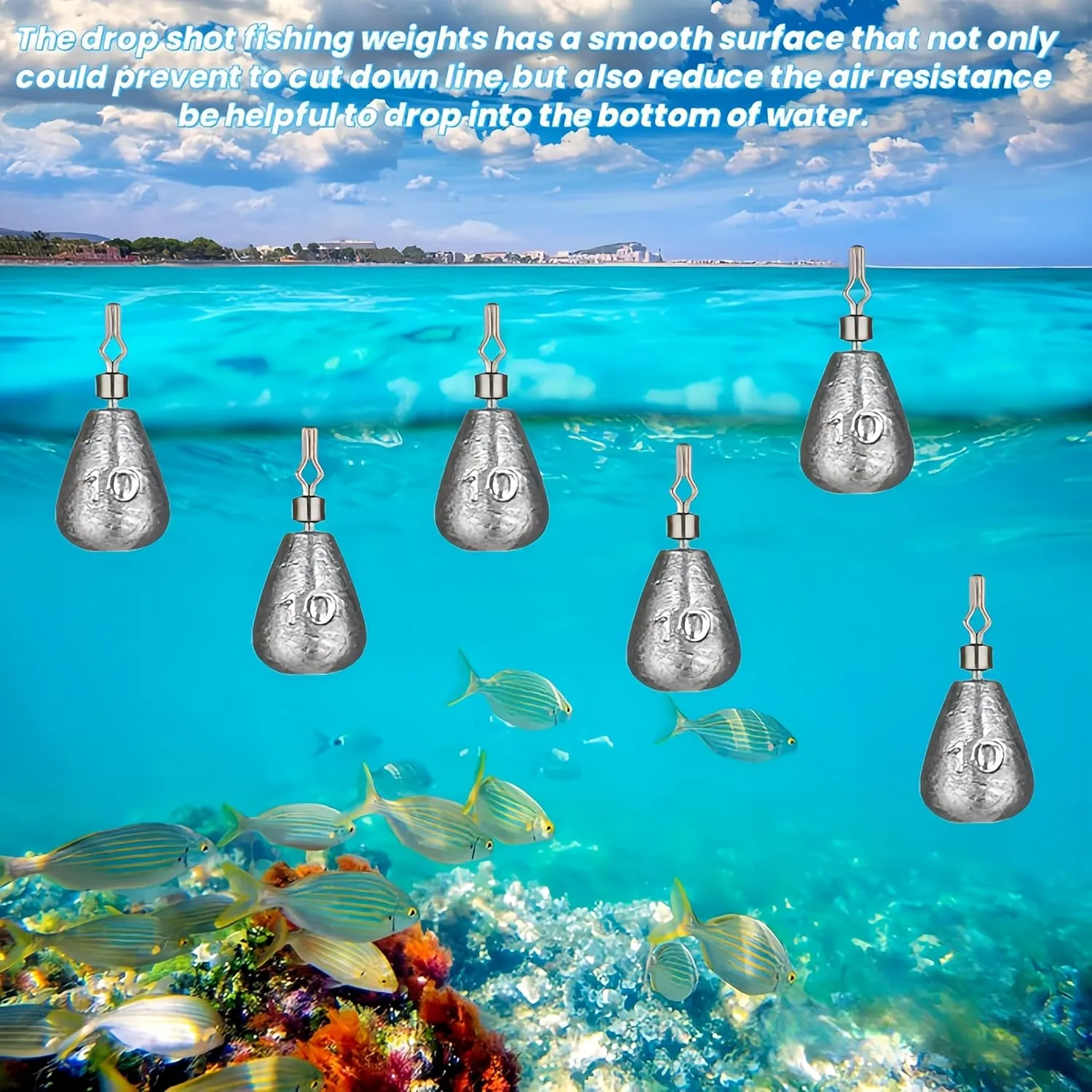50Pcs Waterdrop Fishing Weights Sinkers Casting Fishing Weights Drop Shot Sinkers Catfishing Sinkers Lead Weights Sinkers with Barrel Swivels for Saltwater Freshwater Fishing-3/16oz(5g)