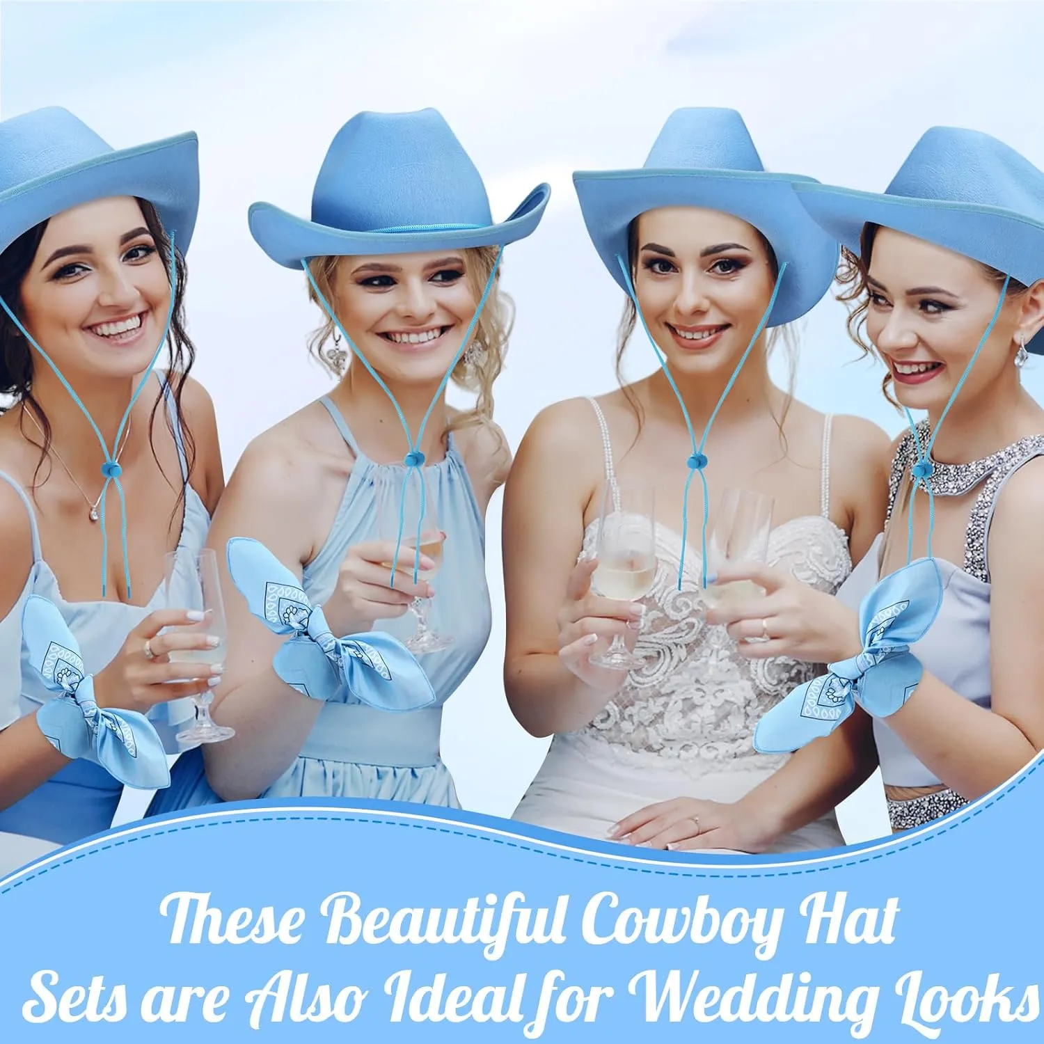 6 Sets Adult Cowboy Hat for Women and Men Western Cowgirl Hats with Adjustable Drawstring and Cowboy Party Paisley Bandana