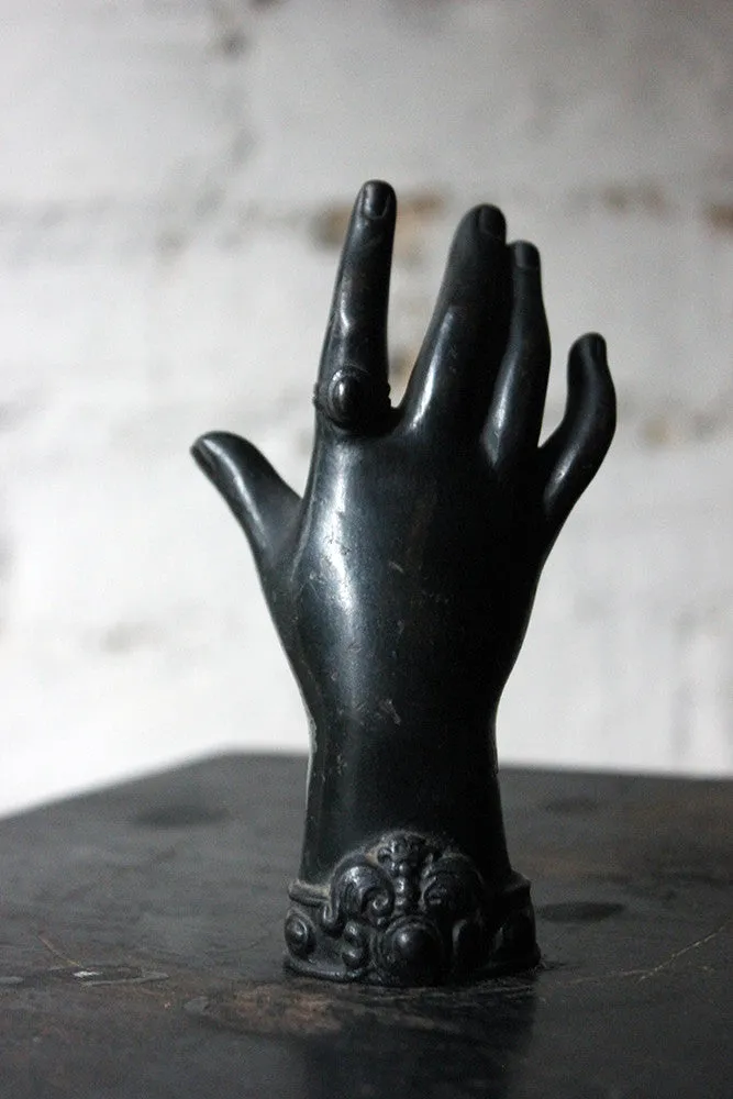 A Good Quality Victorian Dark Patinated Cast Iron Paperweight in the Form of a Ladies Hand c.1870-80
