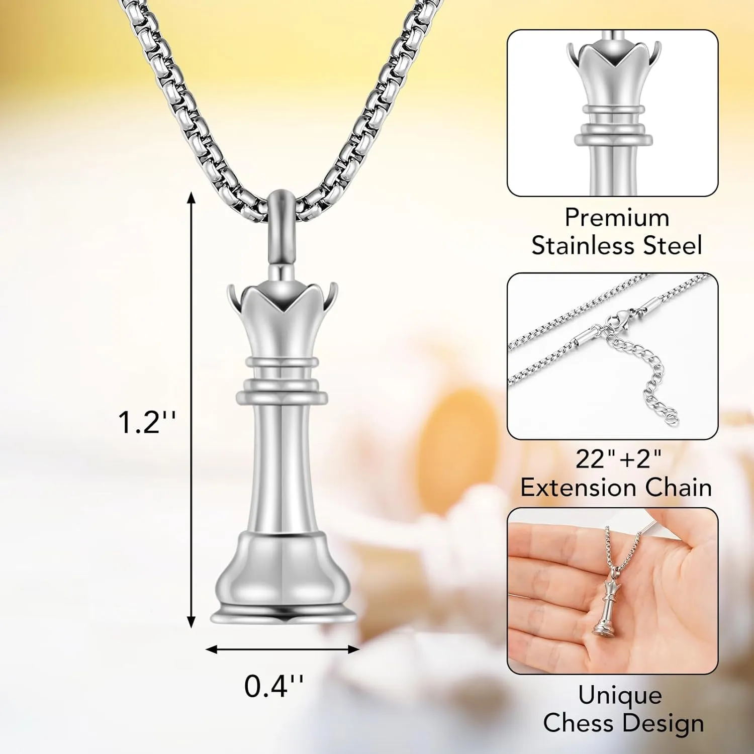 abooxiu Urn Necklaces for Ashes Chess Cremation Necklace Keepsakes Necklace Jewelry for Ashes of Loved Ones Cremation Jewelry Pendant for Men Women