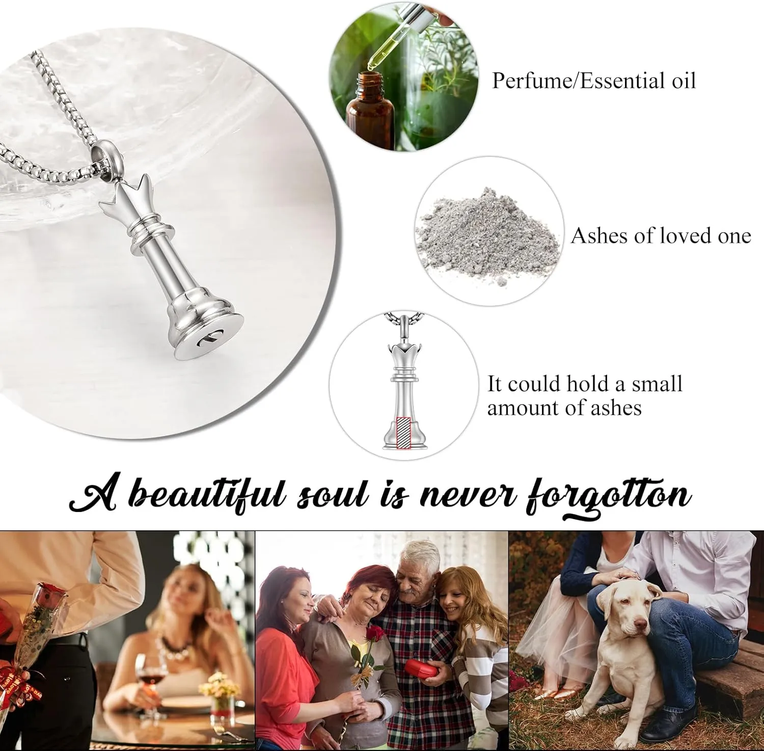 abooxiu Urn Necklaces for Ashes Chess Cremation Necklace Keepsakes Necklace Jewelry for Ashes of Loved Ones Cremation Jewelry Pendant for Men Women