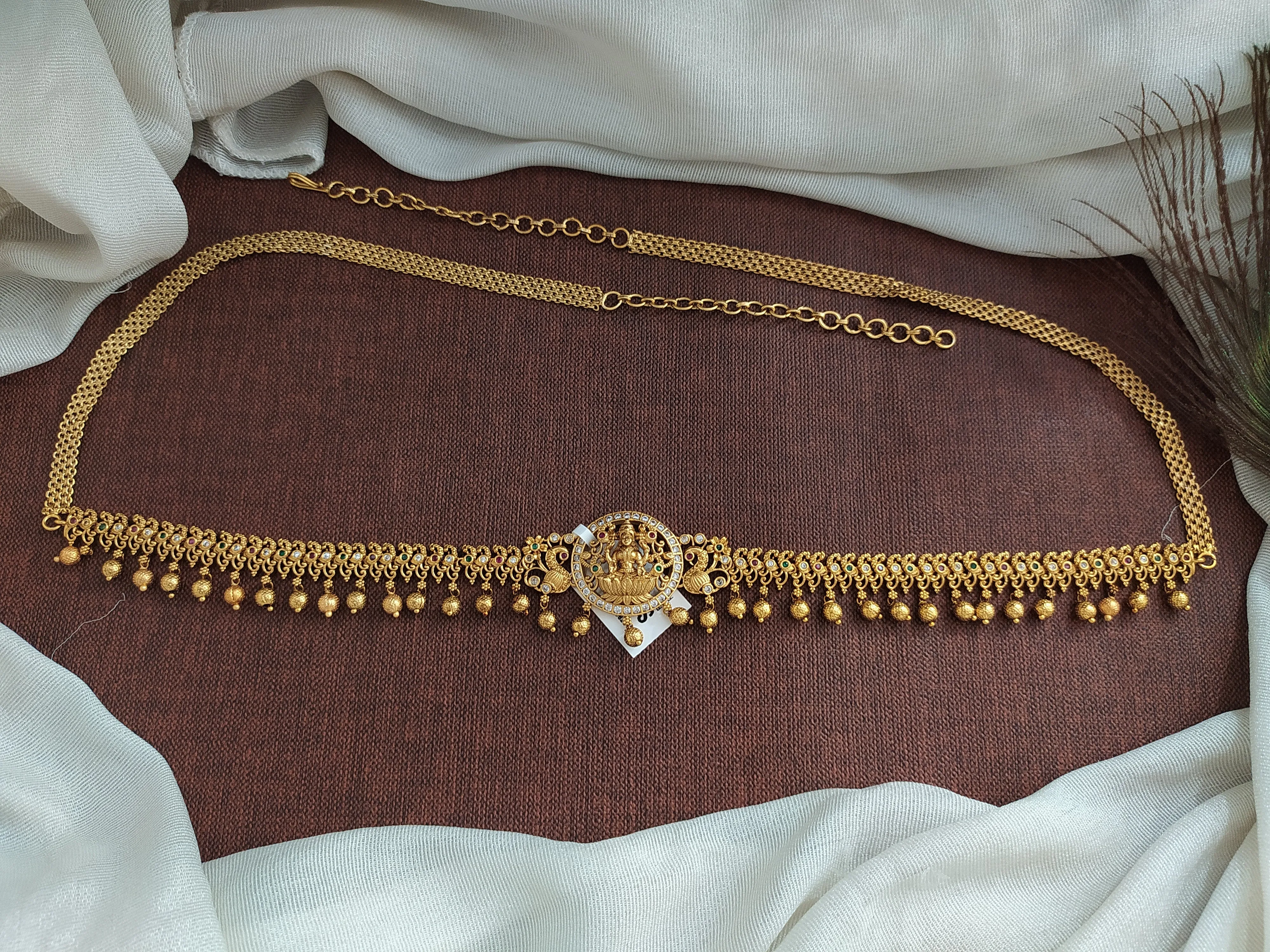 Alluring Dual Peacock Design Goddess Lakshmi Ji Hip Chain