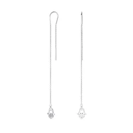 Amulet Hamsa Hand Dangle Earrings Spiritual Threader Sterling Silver Chain