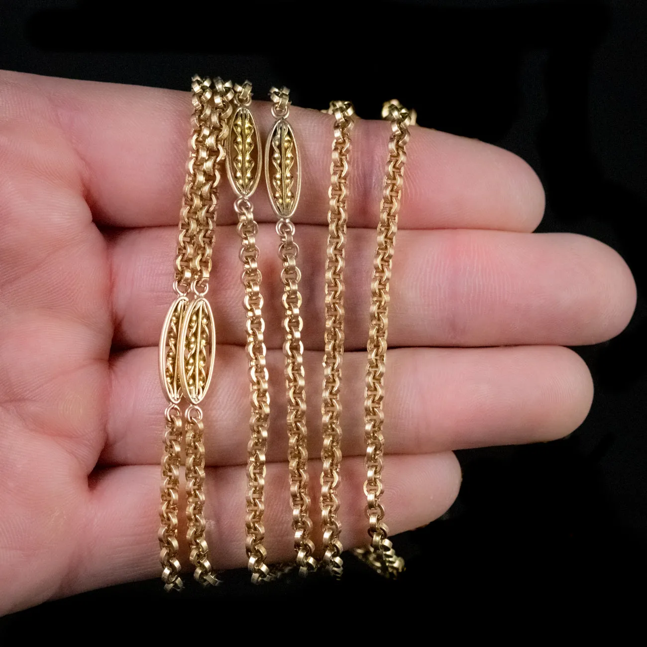 Antique Victorian French Sautoir Chain Necklace 18Ct Gold Silver Circa 1860