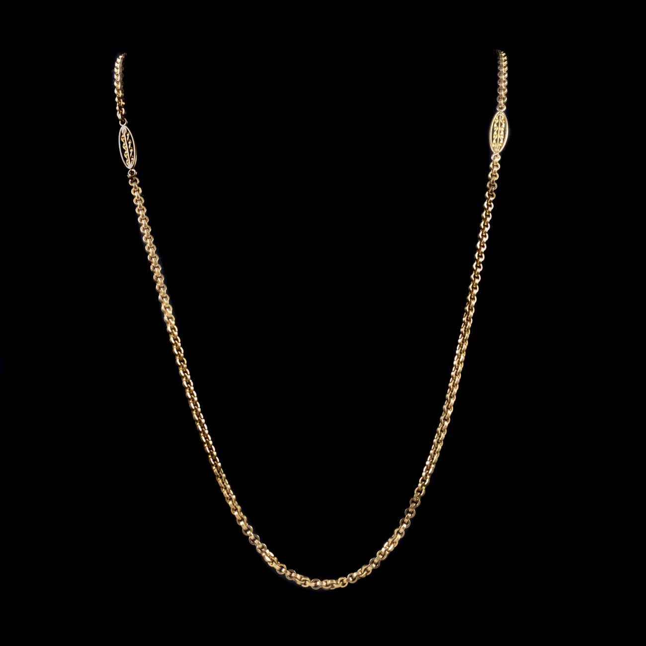 Antique Victorian French Sautoir Chain Necklace 18Ct Gold Silver Circa 1860