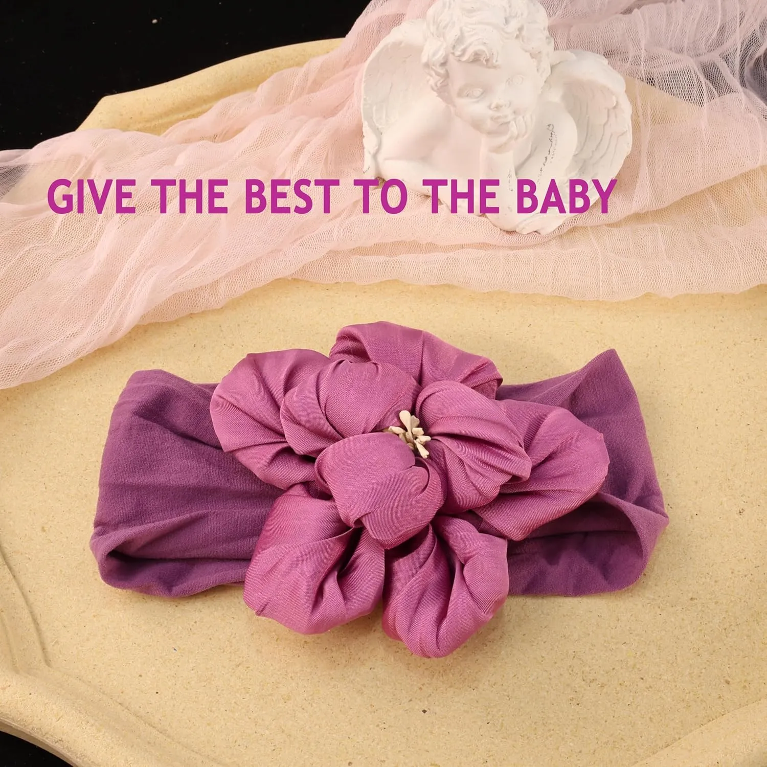 Baby Girl Nylon Flower Headbands, 5 Pack Soft Elastic Hair Bows, Assorted Colors (Purple, Standard Small)