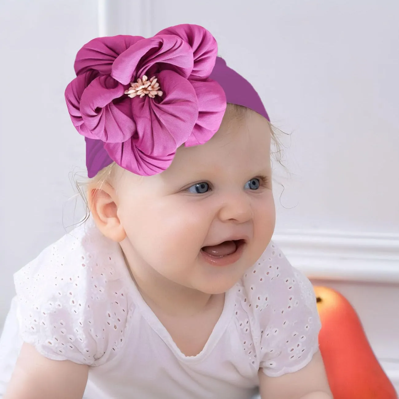 Baby Girl Nylon Flower Headbands, 5 Pack Soft Elastic Hair Bows, Assorted Colors (Purple, Standard Small)