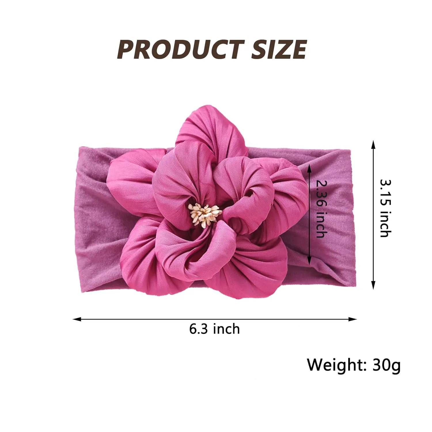 Baby Girl Nylon Flower Headbands, 5 Pack Soft Elastic Hair Bows, Assorted Colors (Purple, Standard Small)