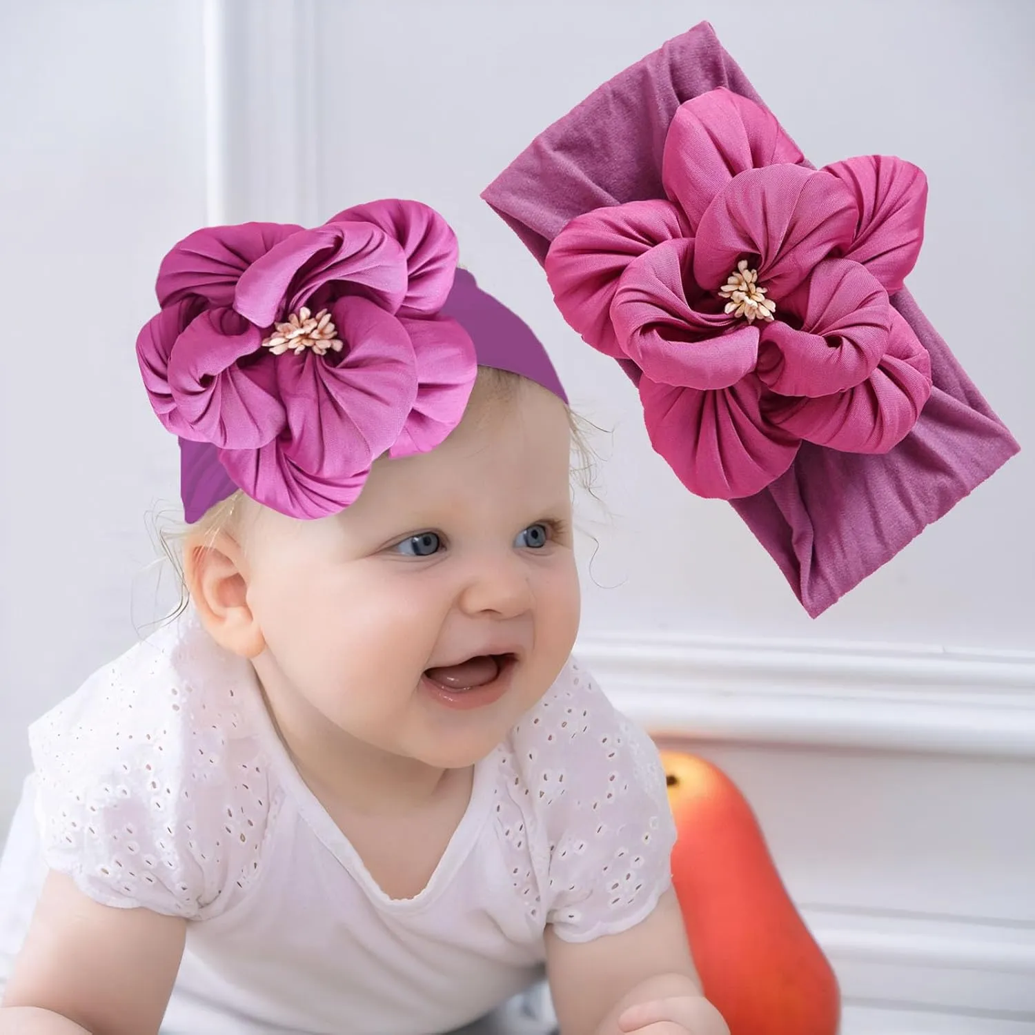 Baby Girl Nylon Flower Headbands, 5 Pack Soft Elastic Hair Bows, Assorted Colors (Purple, Standard Small)