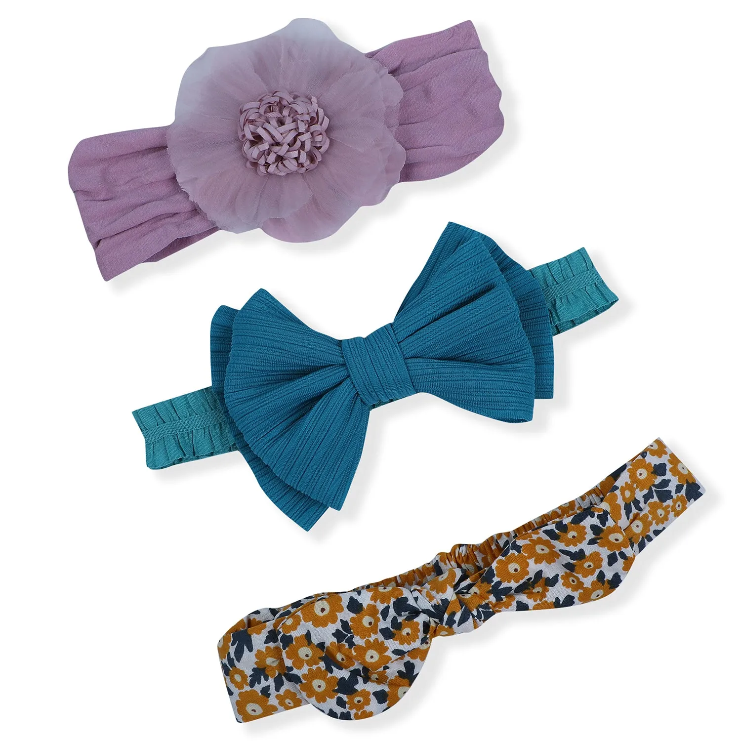 Baby Moo Floral Bow Headband Set of 3 - Multicolour