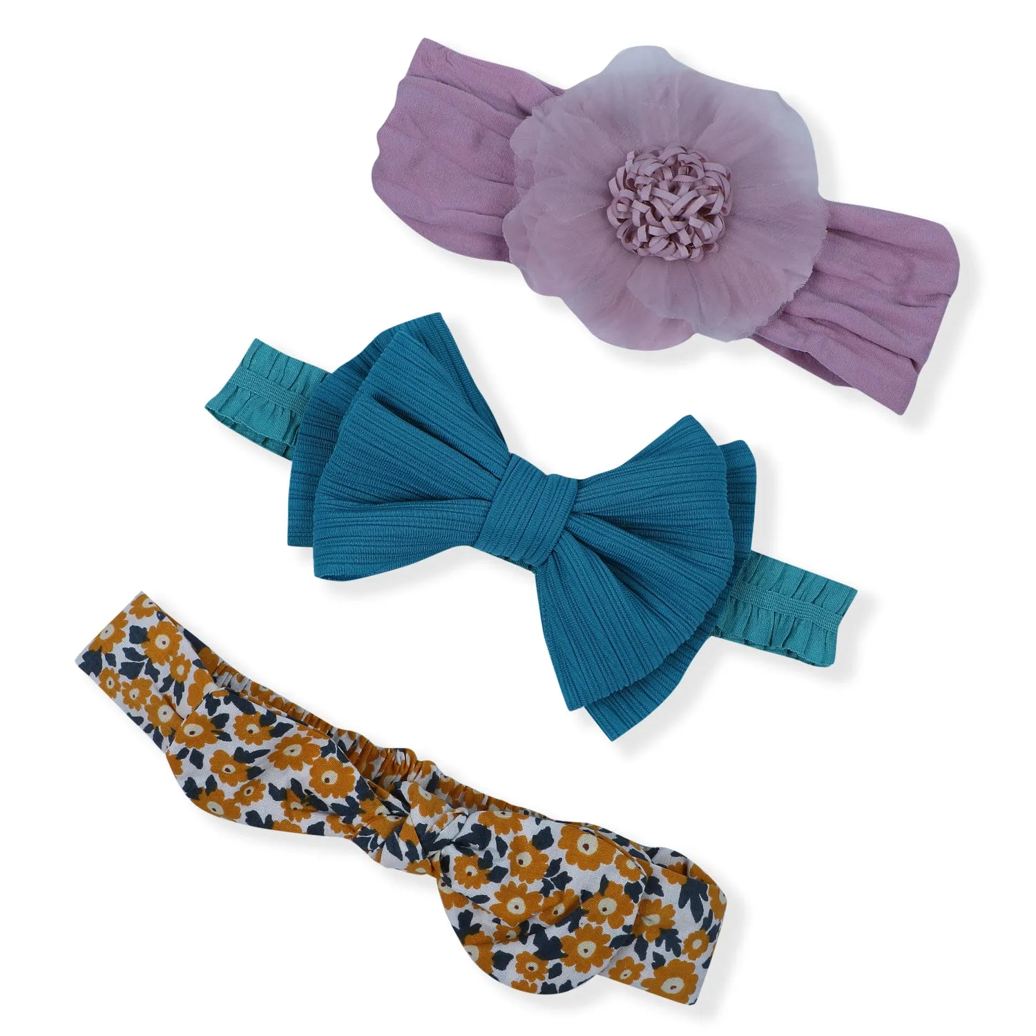 Baby Moo Floral Bow Headband Set of 3 - Multicolour