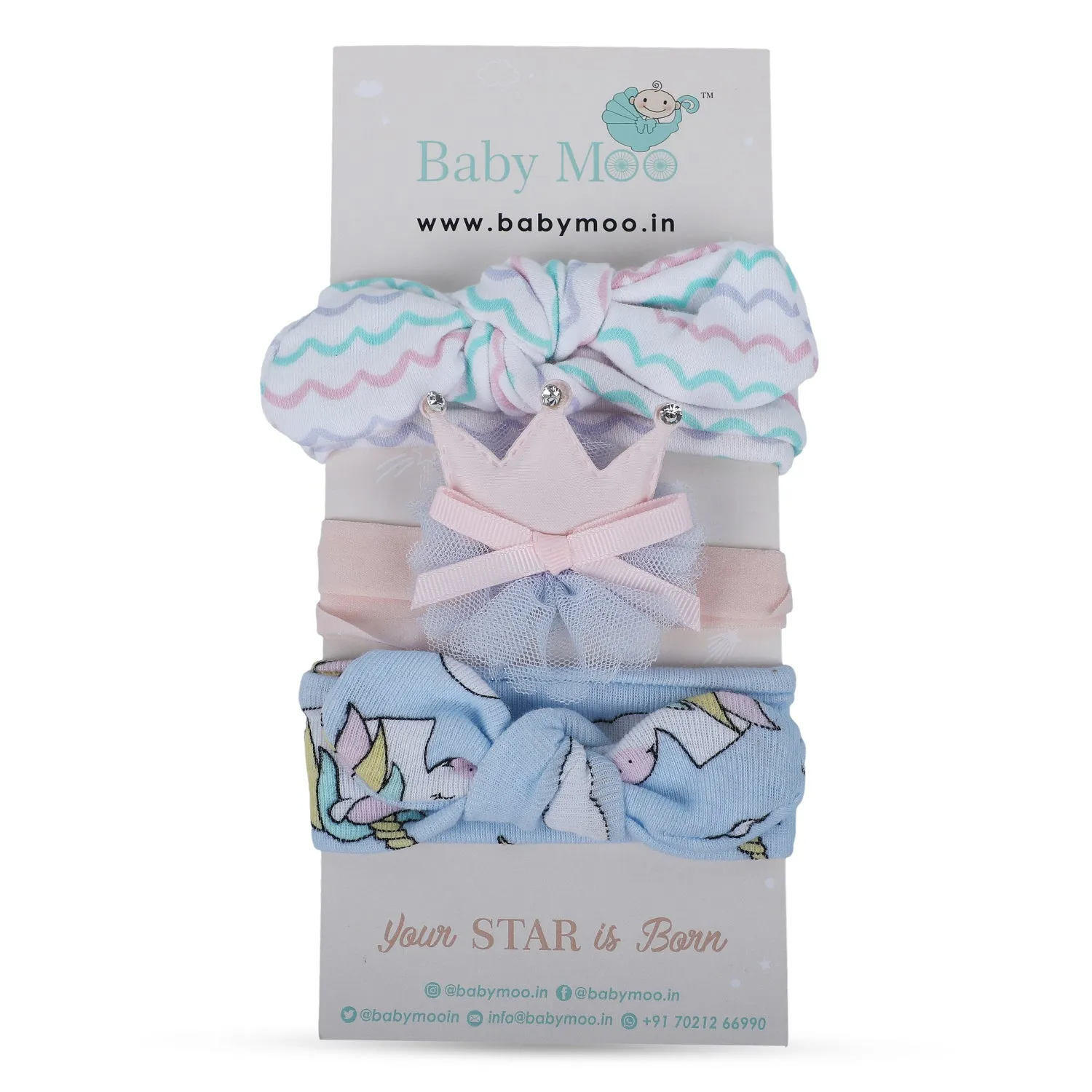 Baby Moo Unicorn Bow Headband Set of 3 - Multicolour