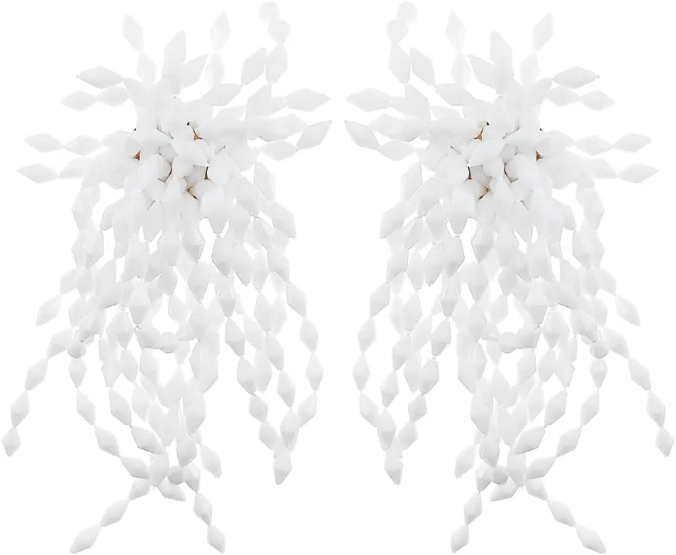 Big Beaded Tassel Earrings  Large Boho Seed Bead Fan Chandelier Drop Earrings, Long Handmade Native Beaded Fringe Earrings for Women