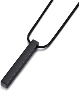 Black Bar Necklace for Men Stainless Steel Bar Pendant Chain for Women