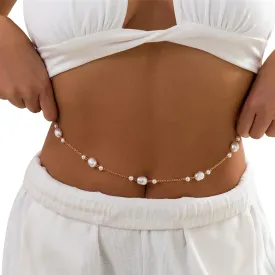 Bohemian Beads Belly Waist Chain Sexy Bikini Pearl Body Chain Summer Beach Beads Waist Chain Metal Simple Bead Waist Body Jewelry for Women
