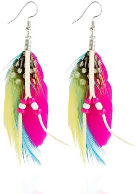 Boho Colorful Feather Dangle Earrings Handmade Beads Taseel Fashion Earrings for Women