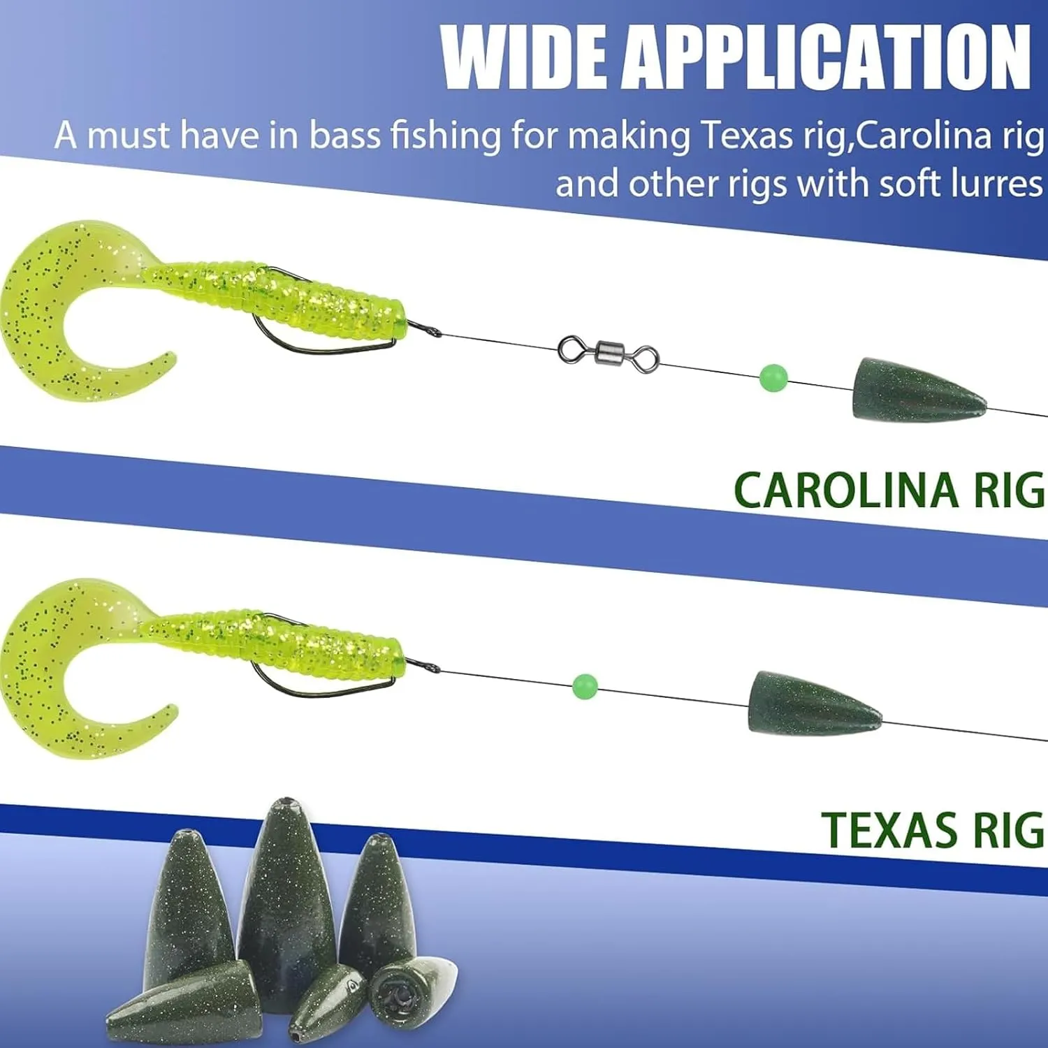 Bullet Fishing Weights Sinkers, 30pcs Worm Weights Fishing Sinkers for Bass Fishing Carolina Rig Texas Rig Slip Sinkers Sliding Fishing Weights Saltwater Freshwater