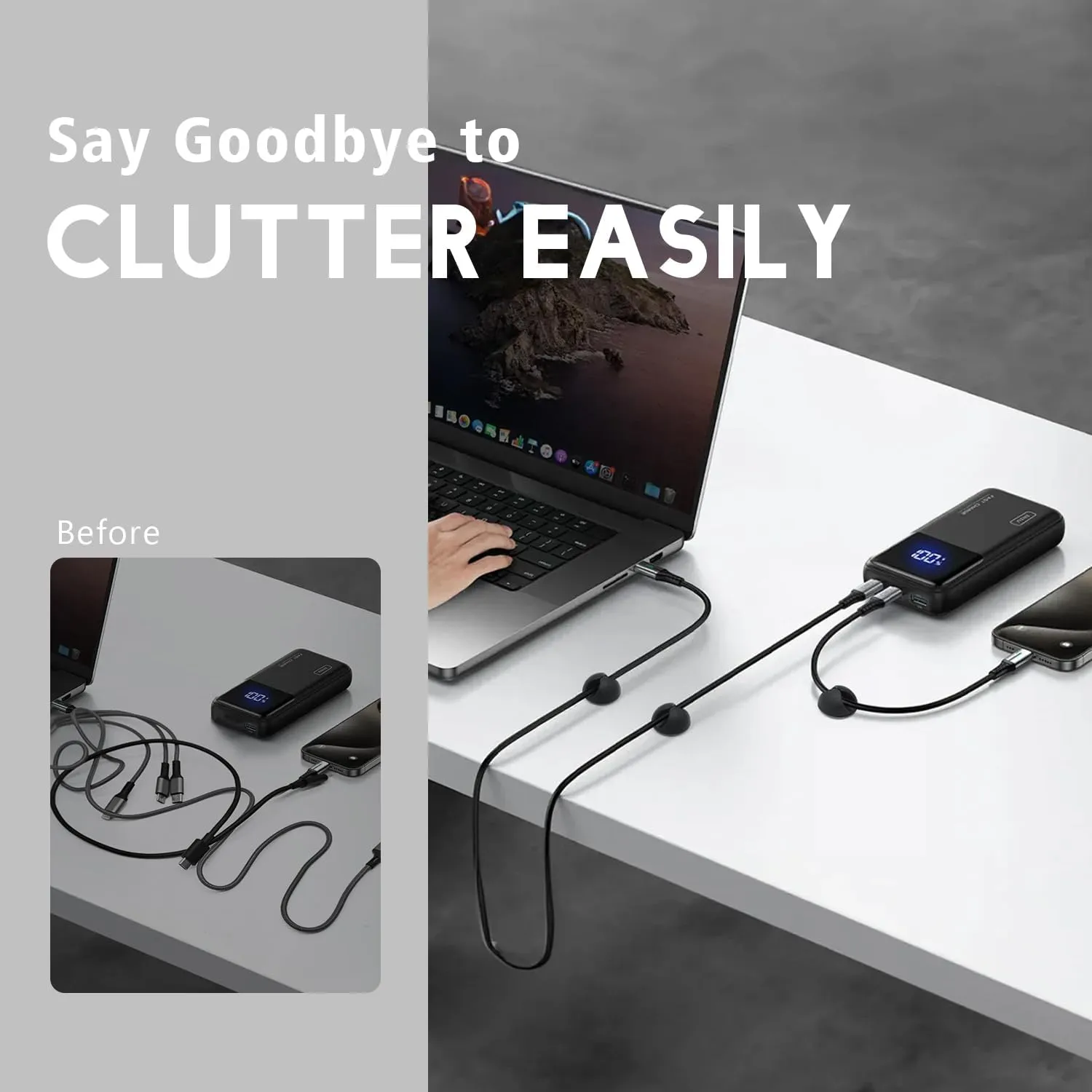 Cable Clips Phone Cord Holder, Charger Cord Organizer, Cable Management Clips for Nightstand, Car, Office, Black 9 PCS