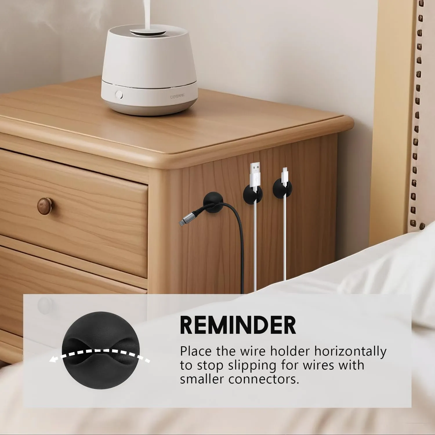 Cable Clips Phone Cord Holder, Charger Cord Organizer, Cable Management Clips for Nightstand, Car, Office, Black 9 PCS