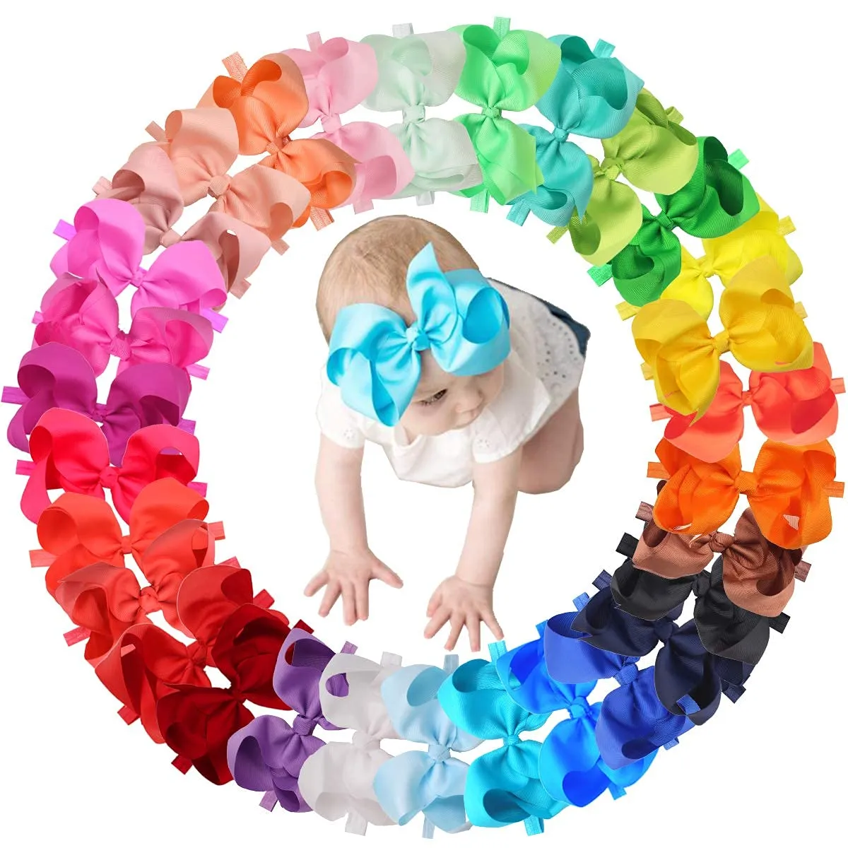 CellElection 30 Colors Baby Girls Headbands - 6Inch Big Hair Bows Elastic Hair Bands - Headbands & Accessories for Newborns to Kids