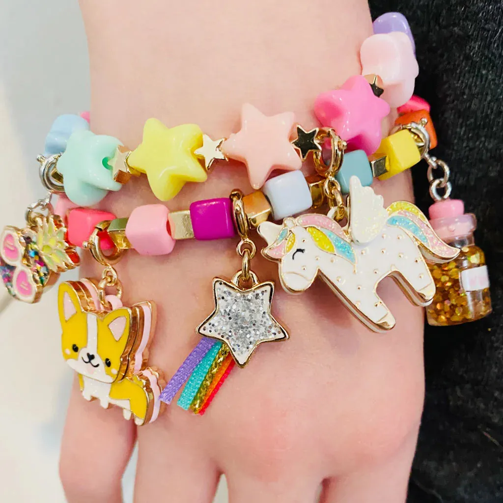 Charm It! Gold Pastel Star Stretch Bead Bracelet