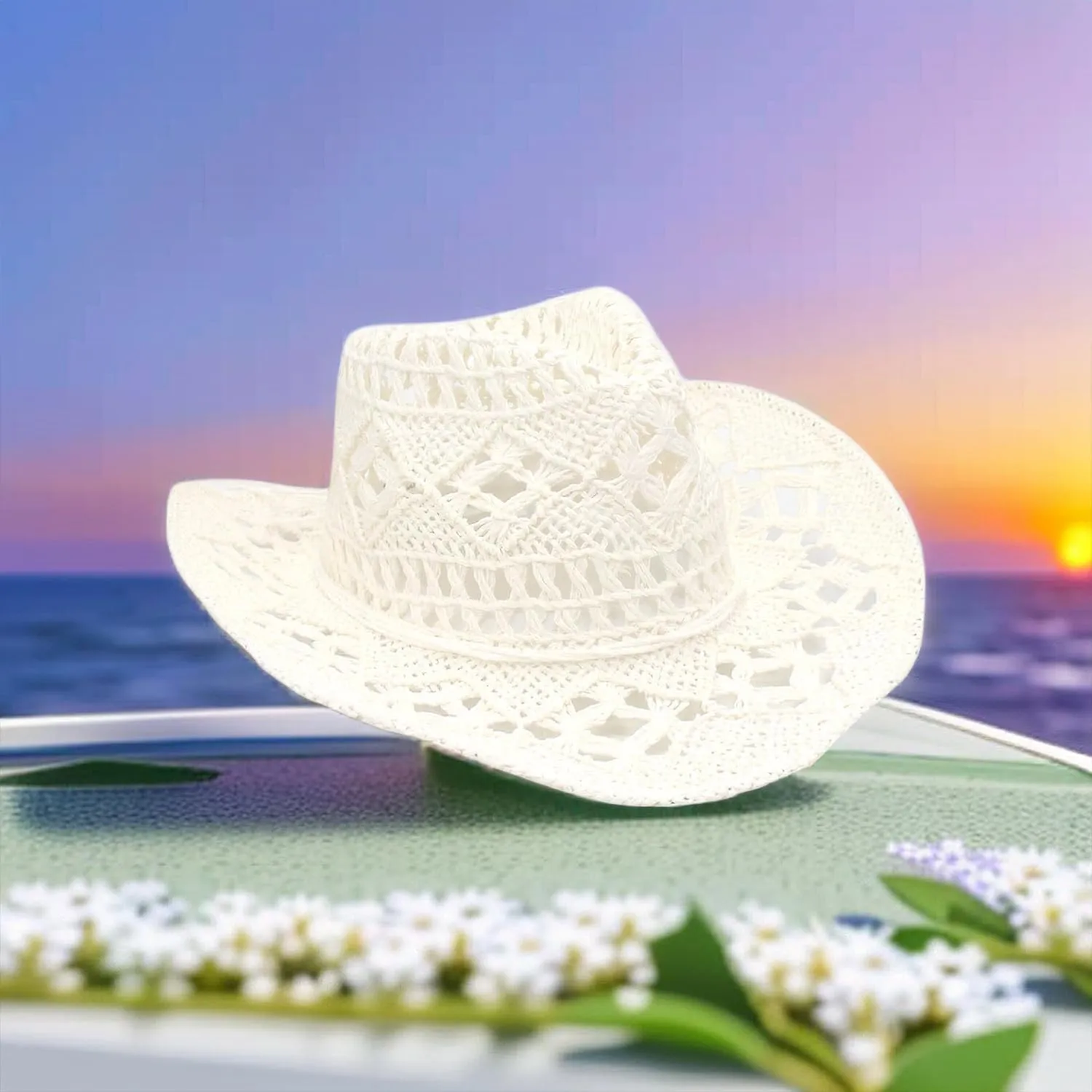 Cowgirl Hat,Straw Cowgirl Hat,Cowgirl Straw Hats for Women,for Beach, Travel and Outdoor,Designed to Fit 22.83 Inch Head