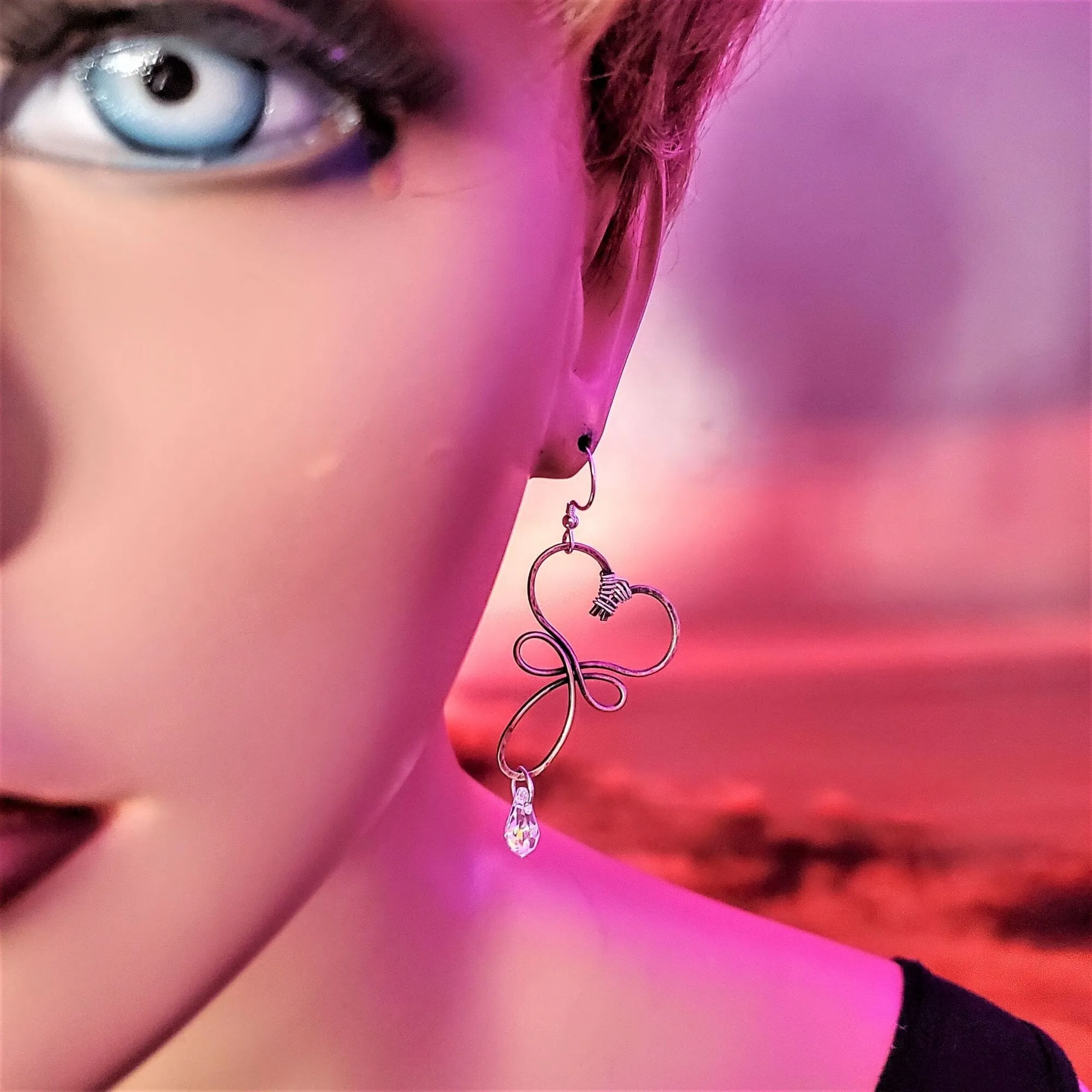 Crystal Drop Copper Heart Earrings