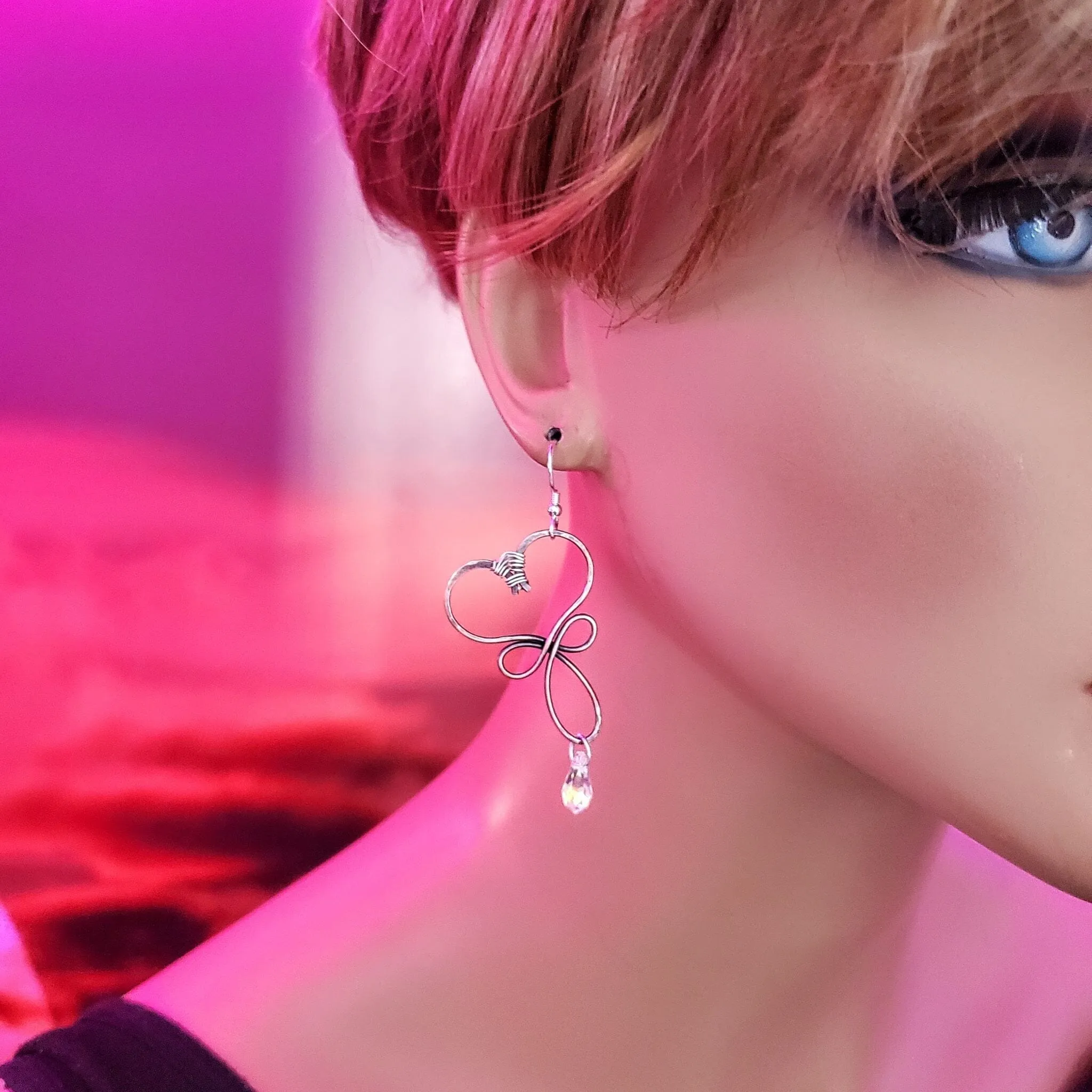 Crystal Drop Copper Heart Earrings