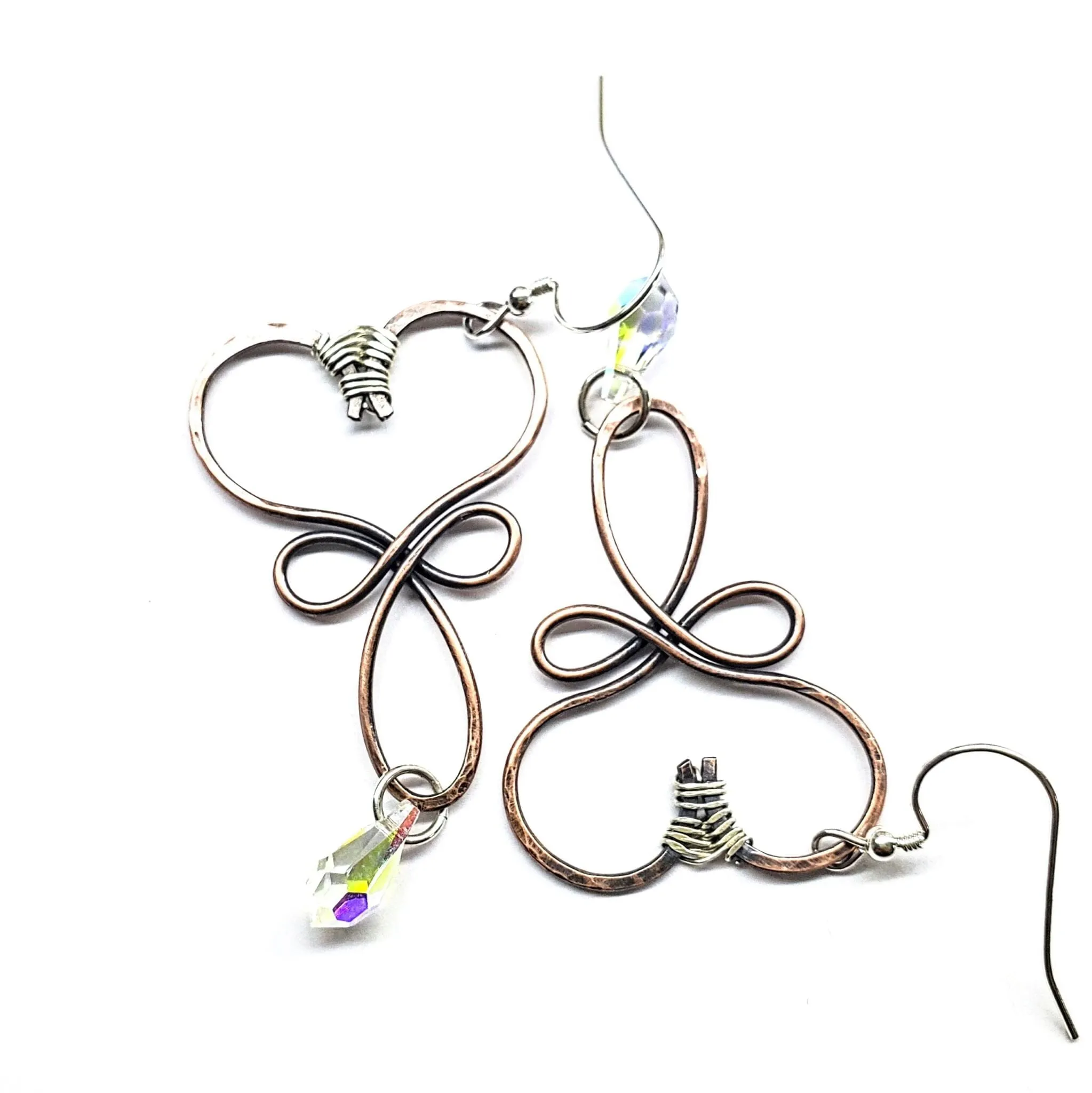 Crystal Drop Copper Heart Earrings