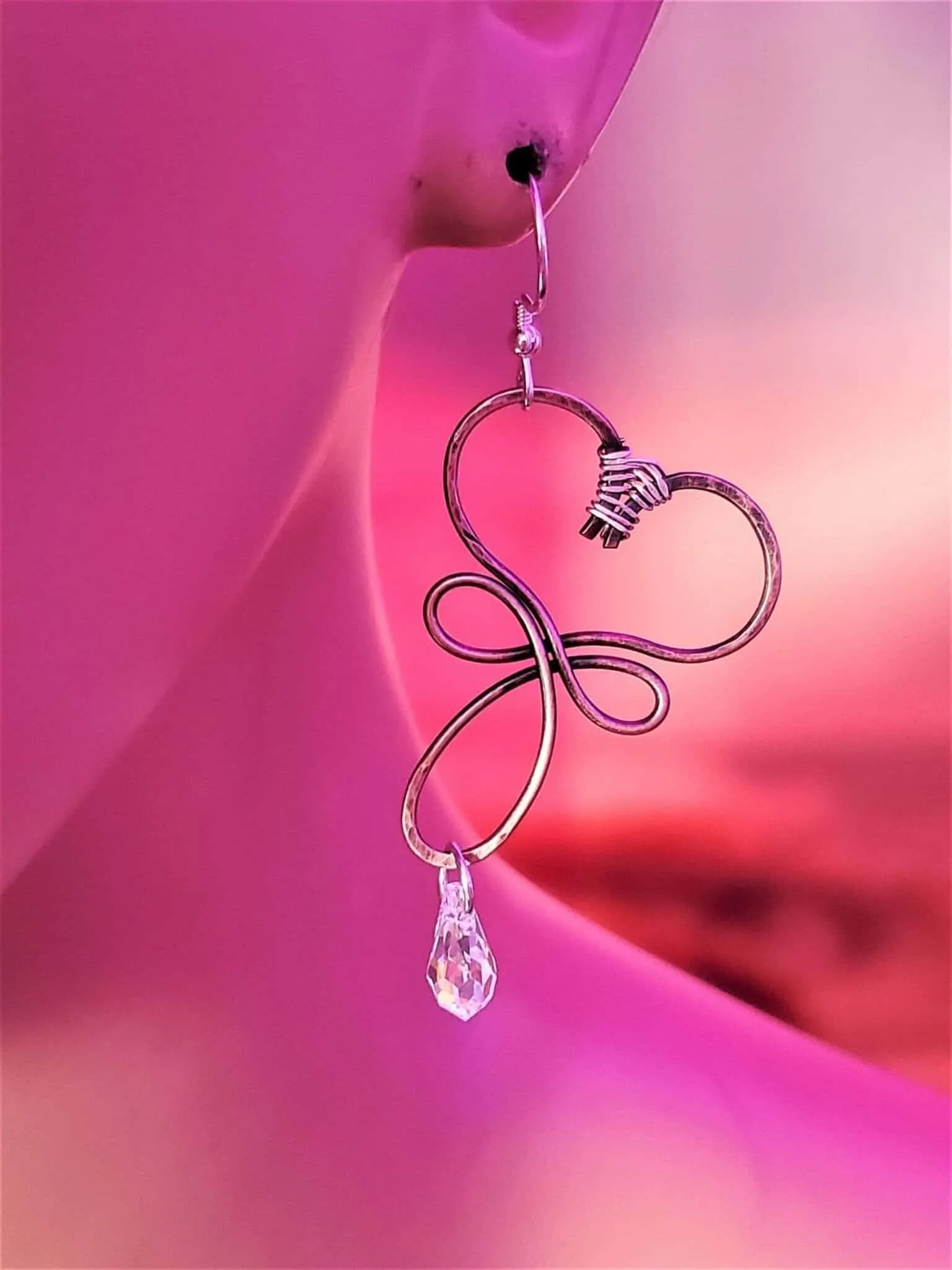 Crystal Drop Copper Heart Earrings