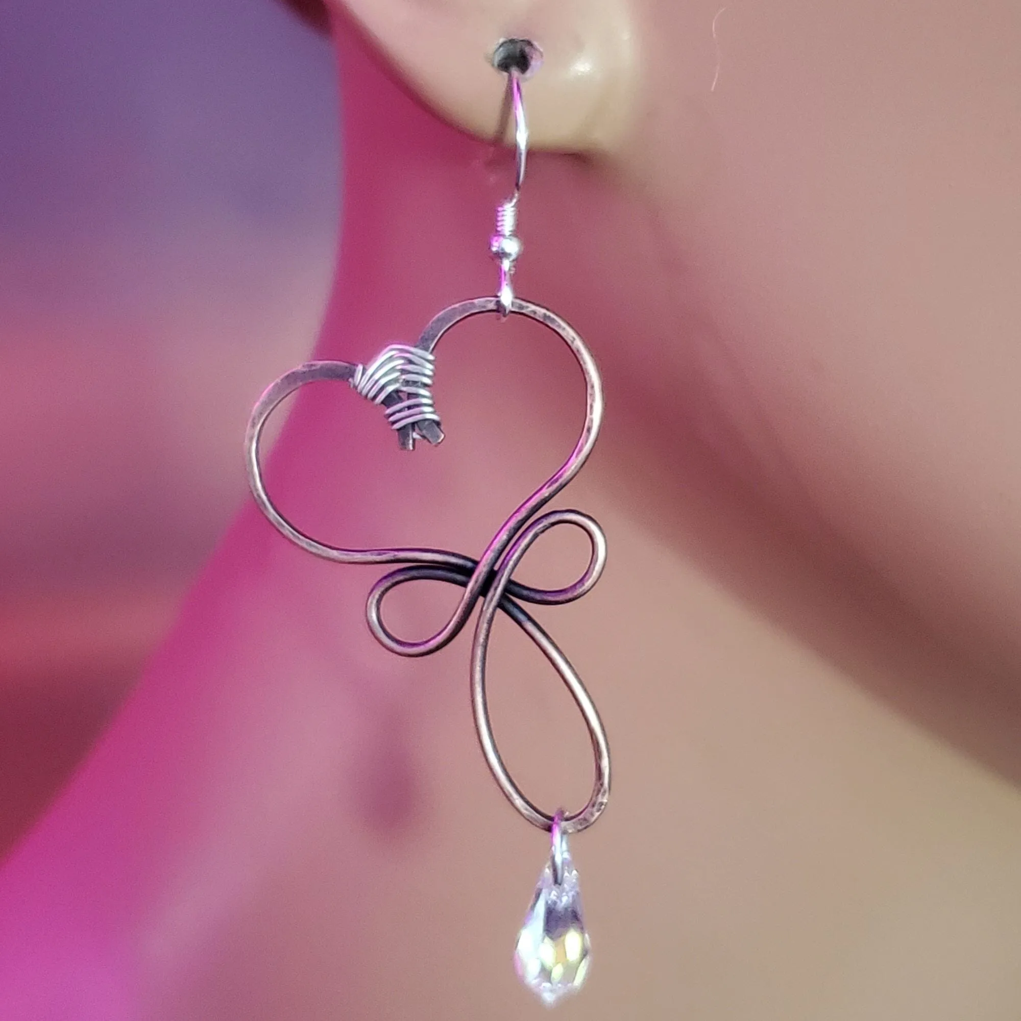 Crystal Drop Copper Heart Earrings