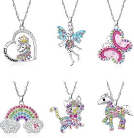 Cute Necklaces for Teen Girls - Adorable Pastel Crystal Necklace for Little Girls - Unicorn and Fairy Gifts - Dainty Necklace Birthday Gift Pack (3/6 Pcs)
