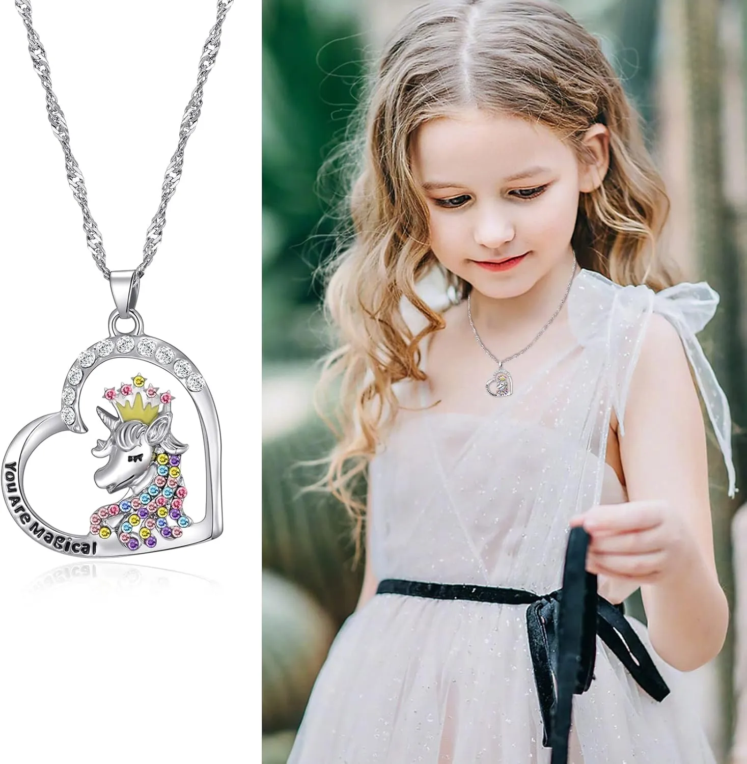Cute Necklaces for Teen Girls - Adorable Pastel Crystal Necklace for Little Girls - Unicorn and Fairy Gifts - Dainty Necklace Birthday Gift Pack (3/6 Pcs)