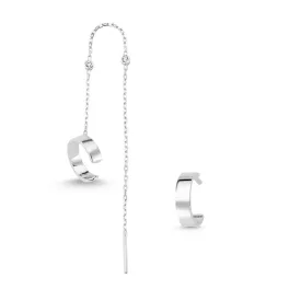 Dainty Cartilage Cuff Threader Earrings & Hoop Set