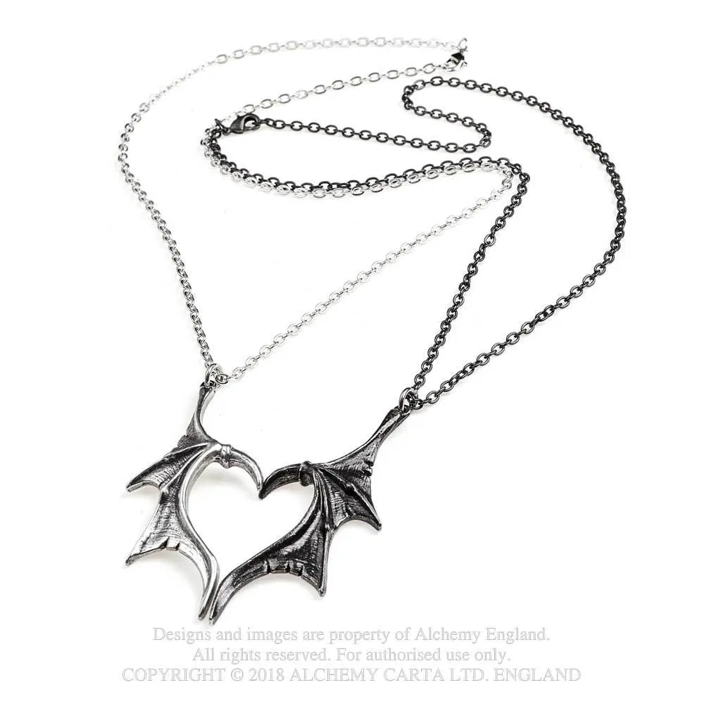 Darkling Heart Necklaces Alchemy Gothic Couples Matching Dragon Wing Pendants