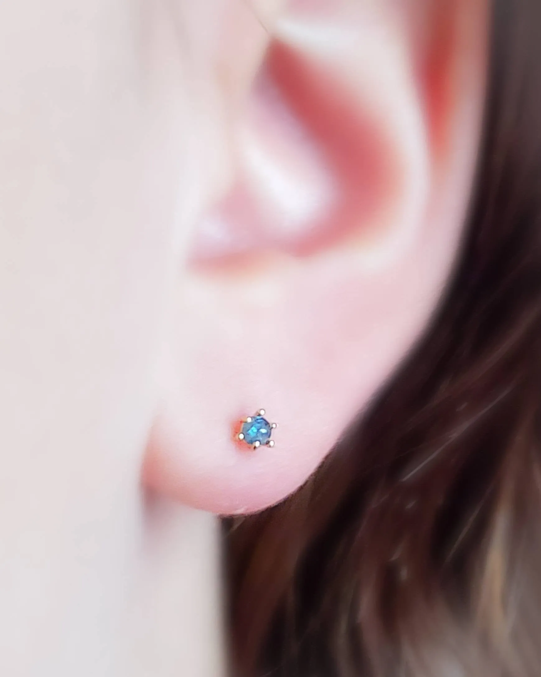 Delicate Blue Diamond Studs in 14k Gold
