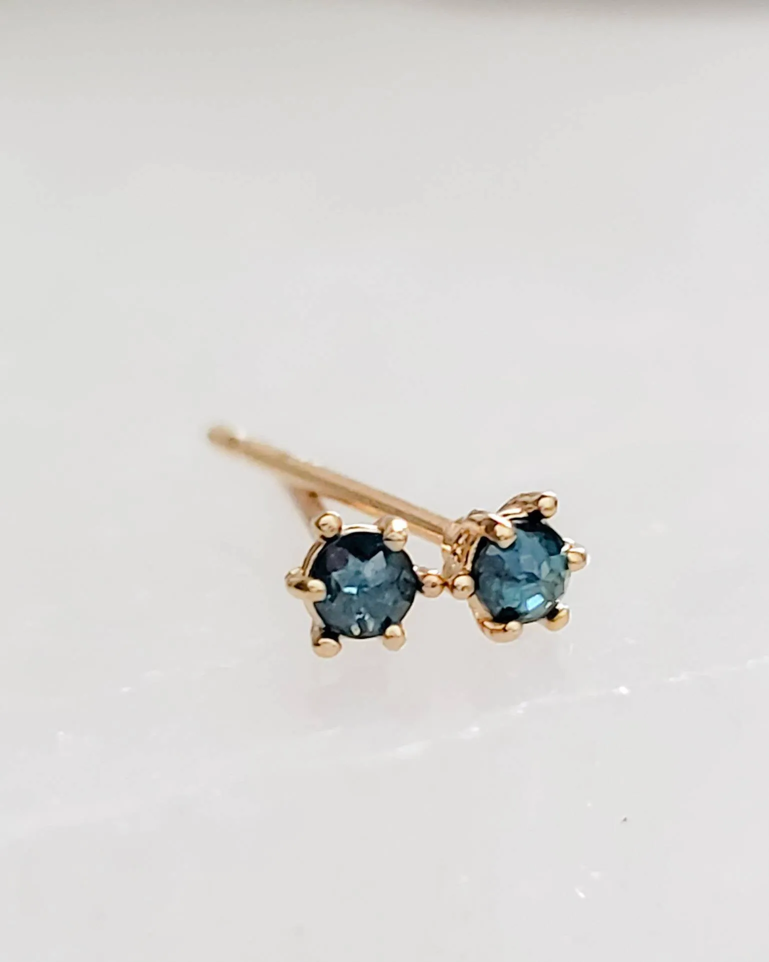 Delicate Blue Diamond Studs in 14k Gold