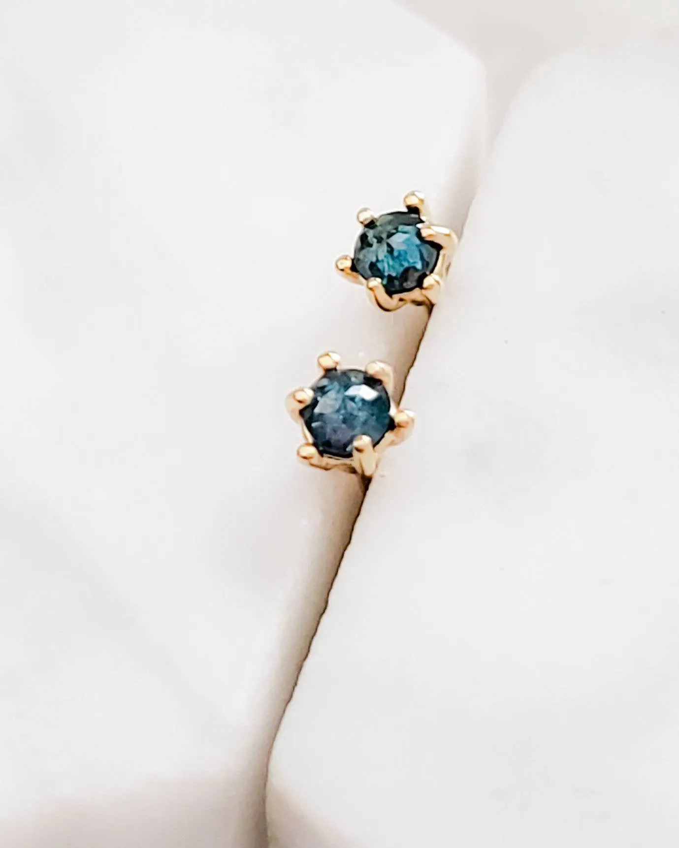 Delicate Blue Diamond Studs in 14k Gold