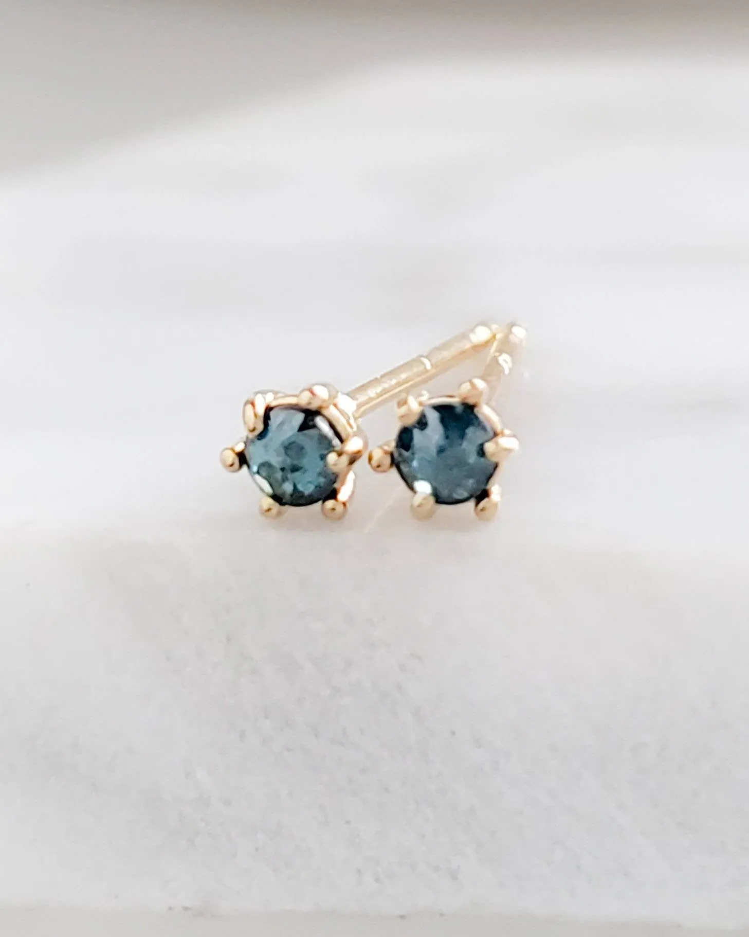 Delicate Blue Diamond Studs in 14k Gold