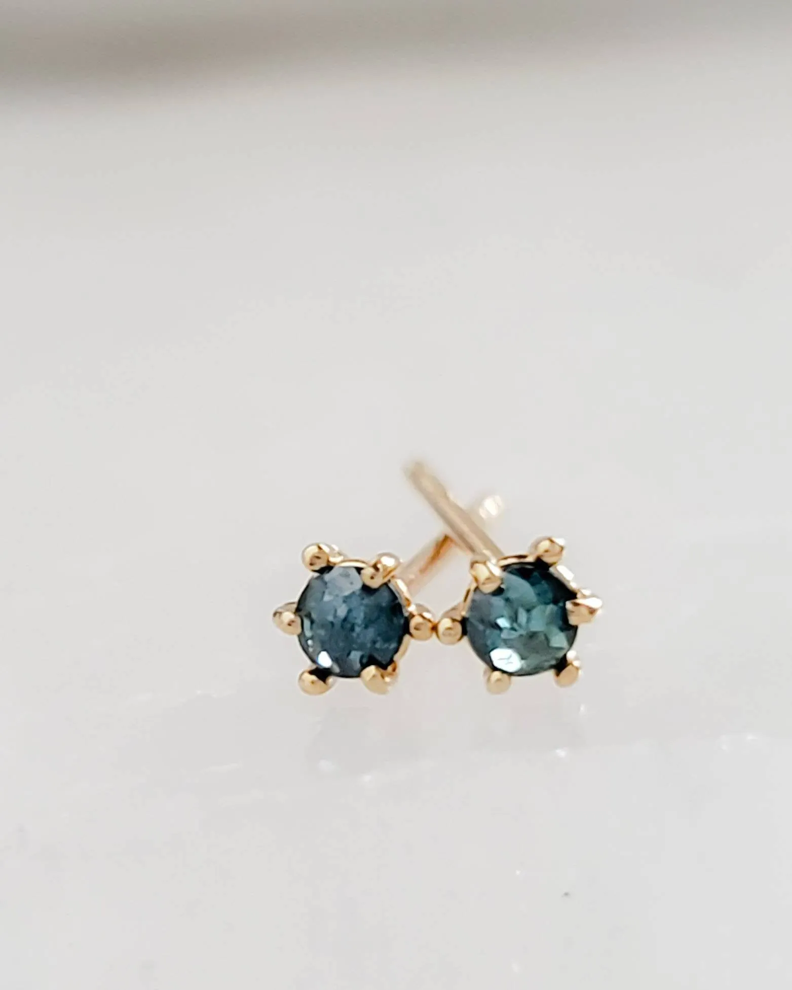 Delicate Blue Diamond Studs in 14k Gold
