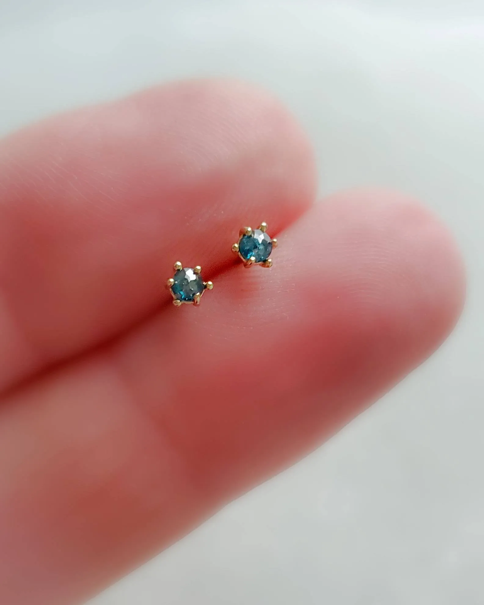 Delicate Blue Diamond Studs in 14k Gold