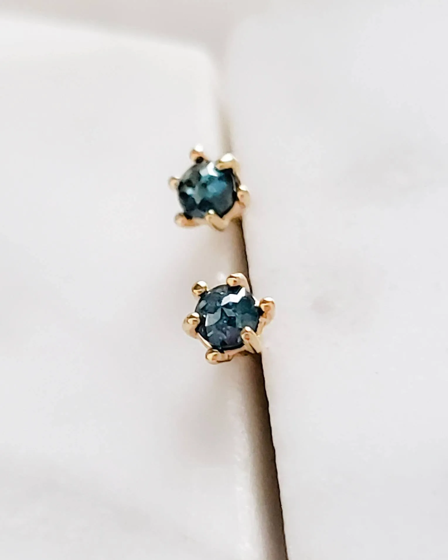 Delicate Blue Diamond Studs in 14k Gold
