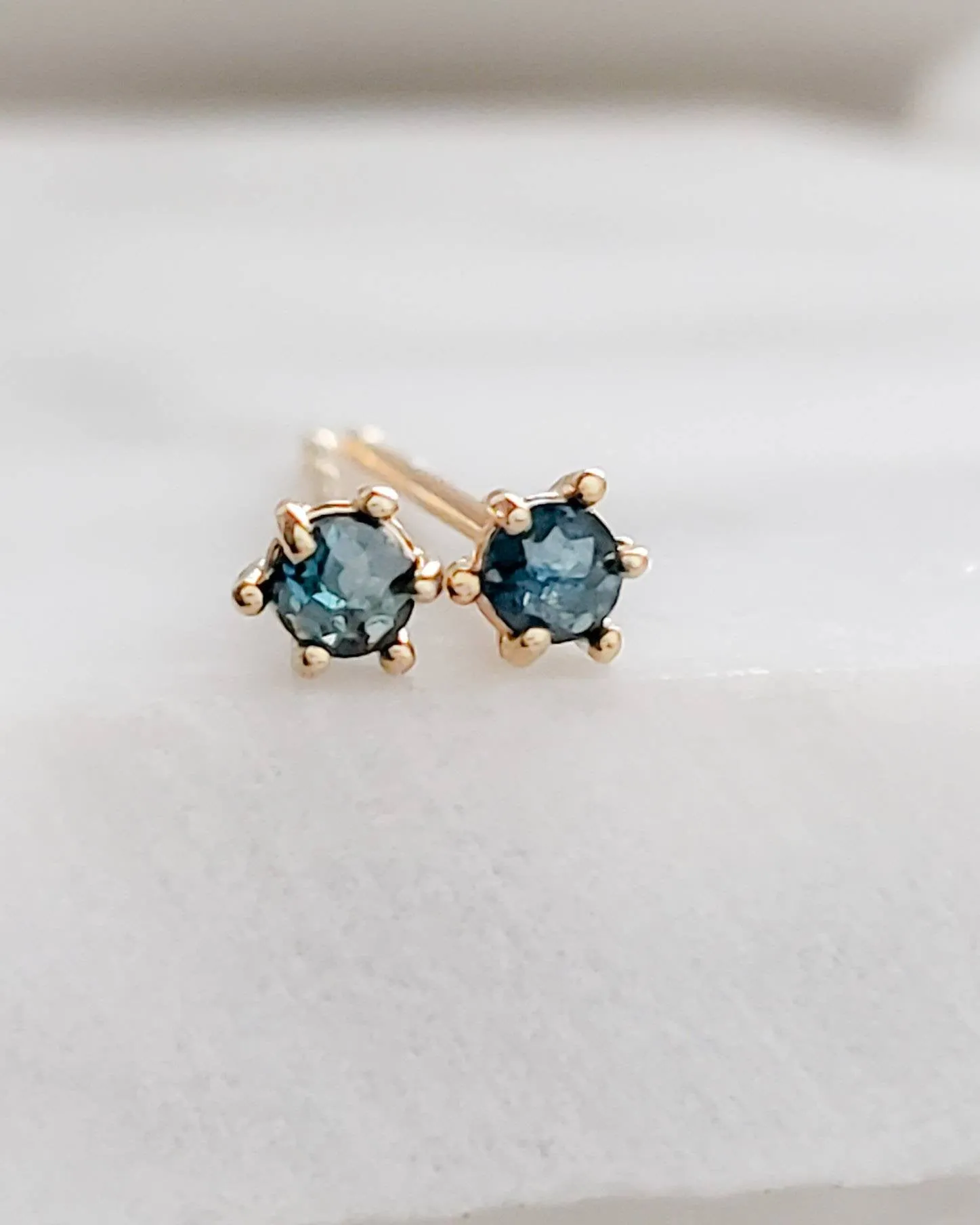 Delicate Blue Diamond Studs in 14k Gold