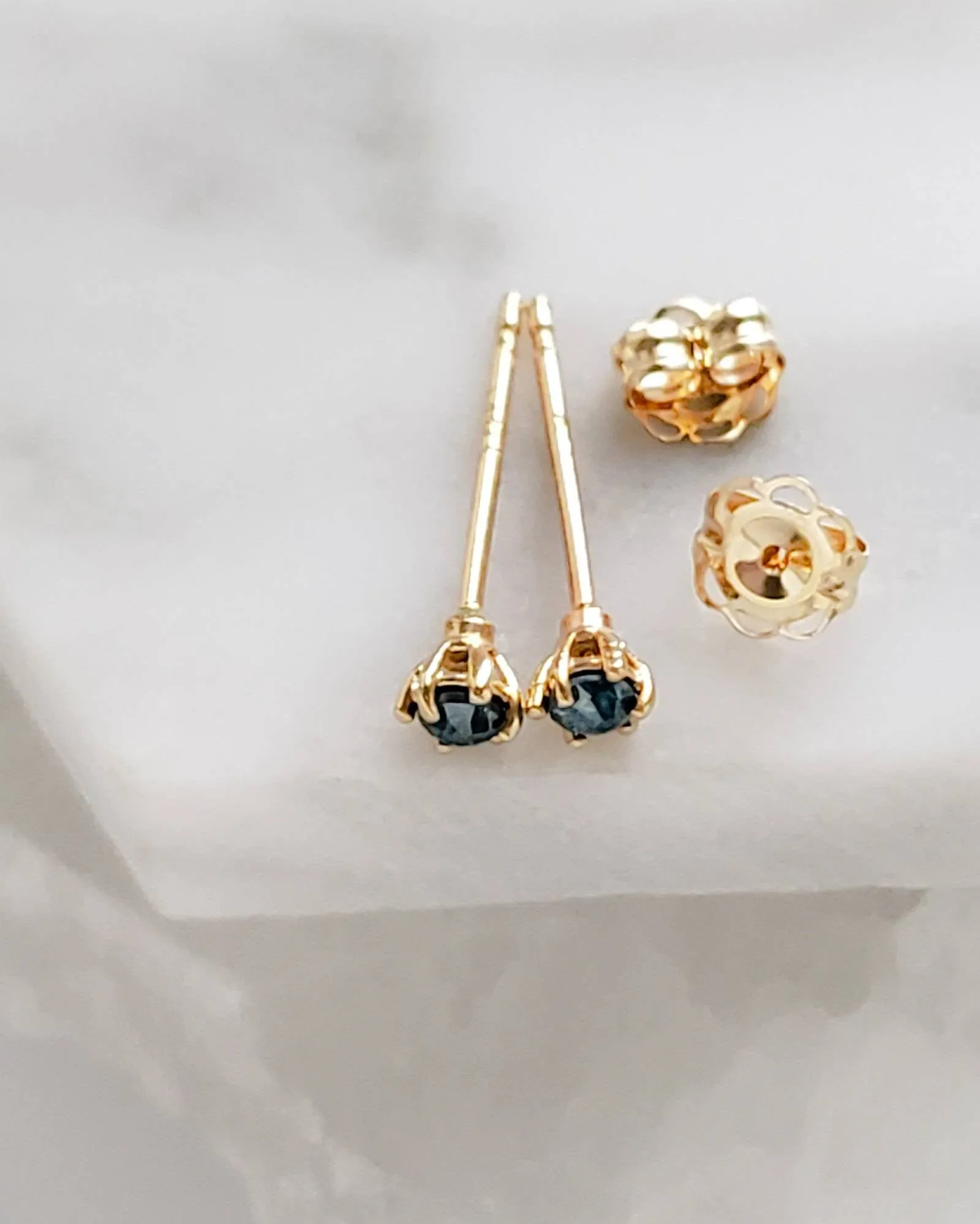 Delicate Blue Diamond Studs in 14k Gold