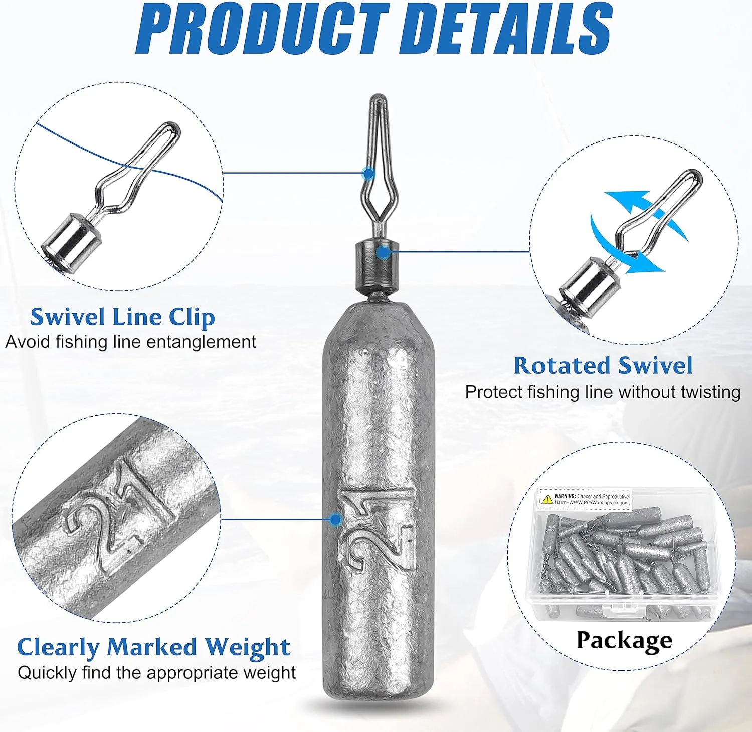 Drop Shot Fishing Weights Pencil Sinkers Weights,No Snag Fishing Weights No Snag Skinny Sinkers Weight for Bass Saltwater Freshwater Fishing, 1/8oz 3/16oz 1/4oz 3/8oz 1/2oz 3/4oz