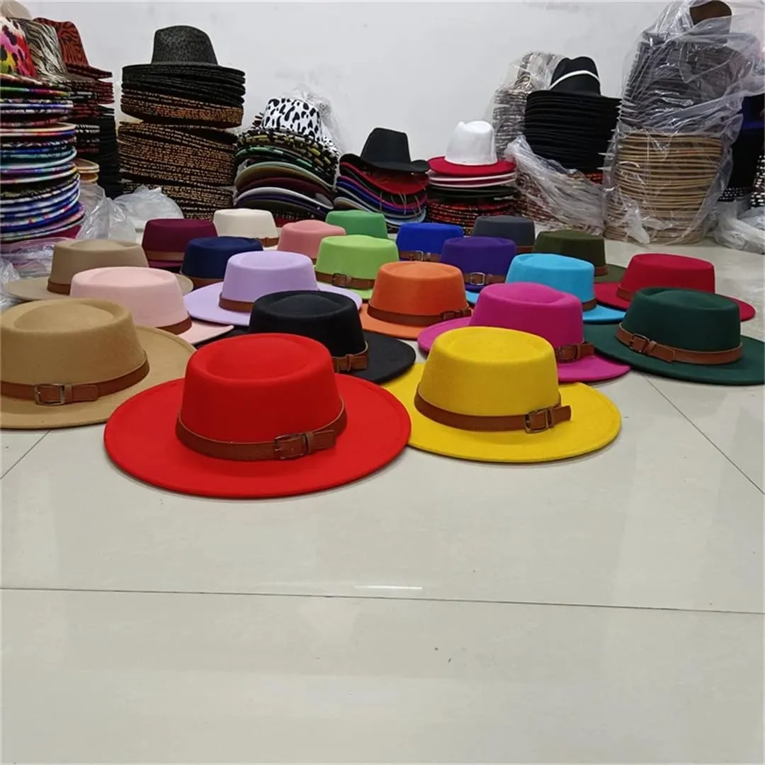 Fedora Bump Flat Top Fedora Men Women Panama Top Hat Fedora Belt Big Hat Church Hat Party Hat