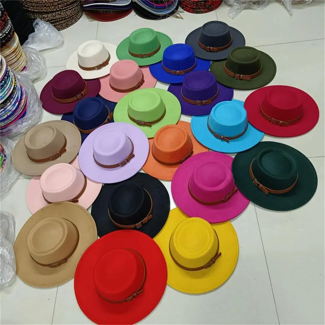 Fedora Bump Flat Top Fedora Men Women Panama Top Hat Fedora Belt Big Hat Church Hat Party Hat