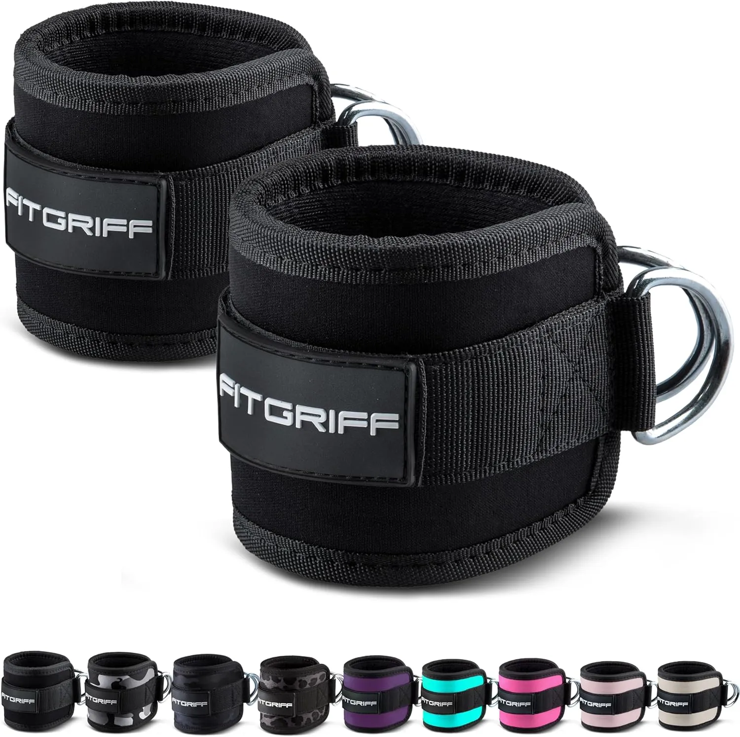 Fitgriff Ankle Straps V1 for Cable Machine (2 Pieces) - Gym Workout Equipment - Leg Pulley Attachment, Kickback Straps